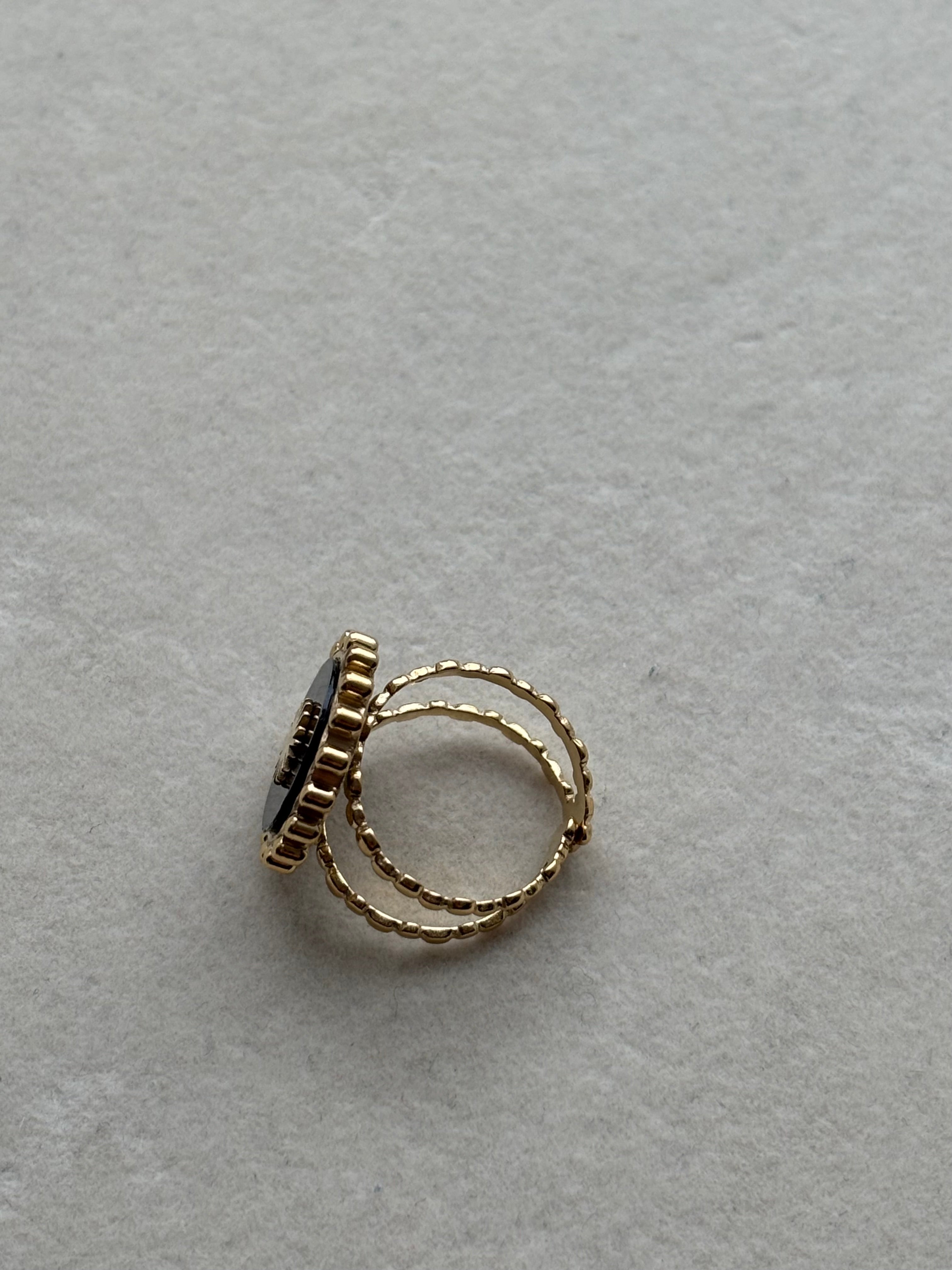 Bague doré pierre noire Coeur Pastel