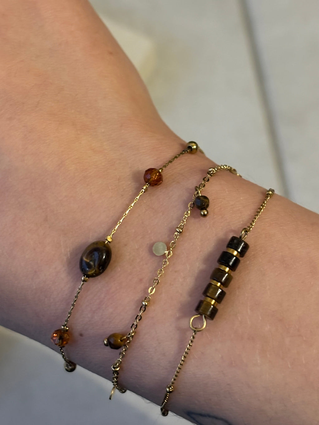 Bracelets perle oeil de tigre Coeur Pastel