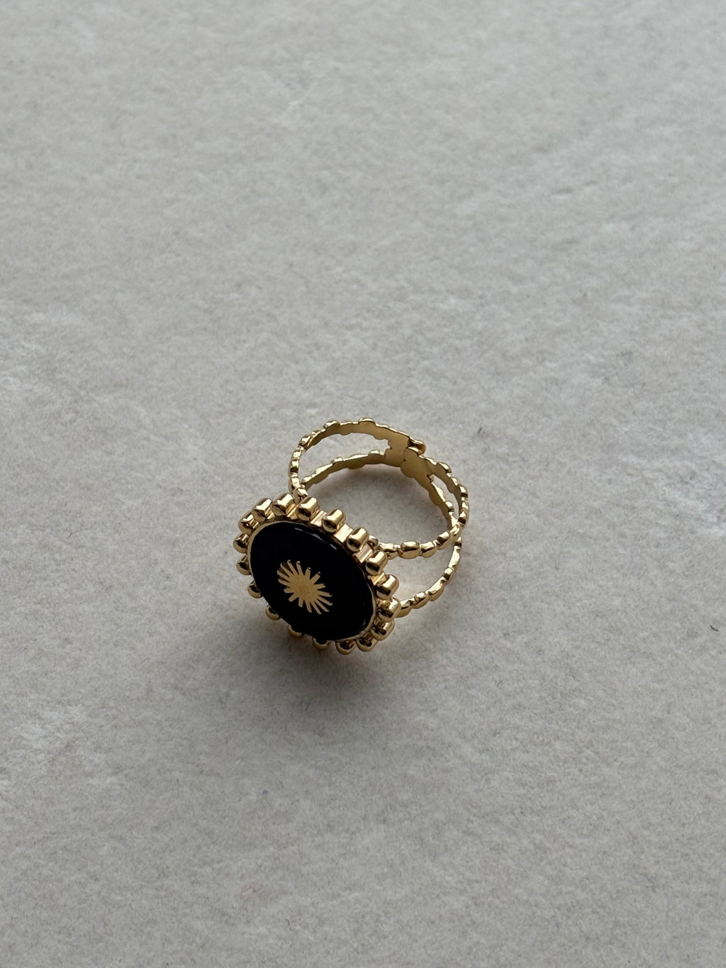 Bague doré pierre noire Coeur Pastel