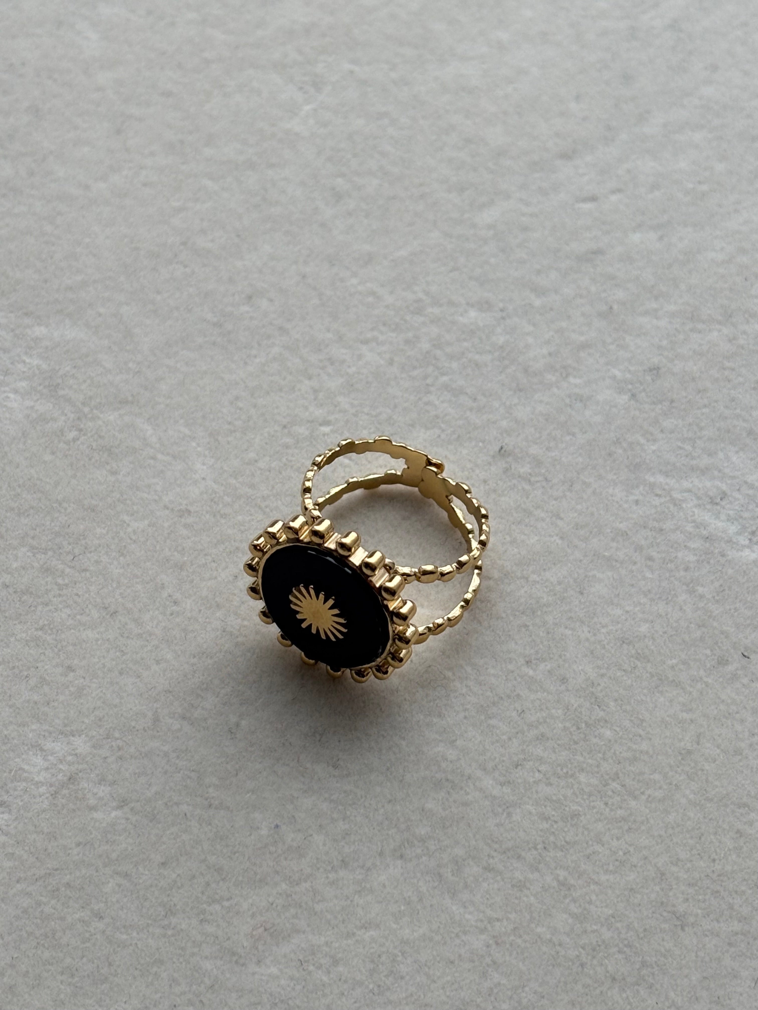 Bague doré pierre noire Coeur Pastel