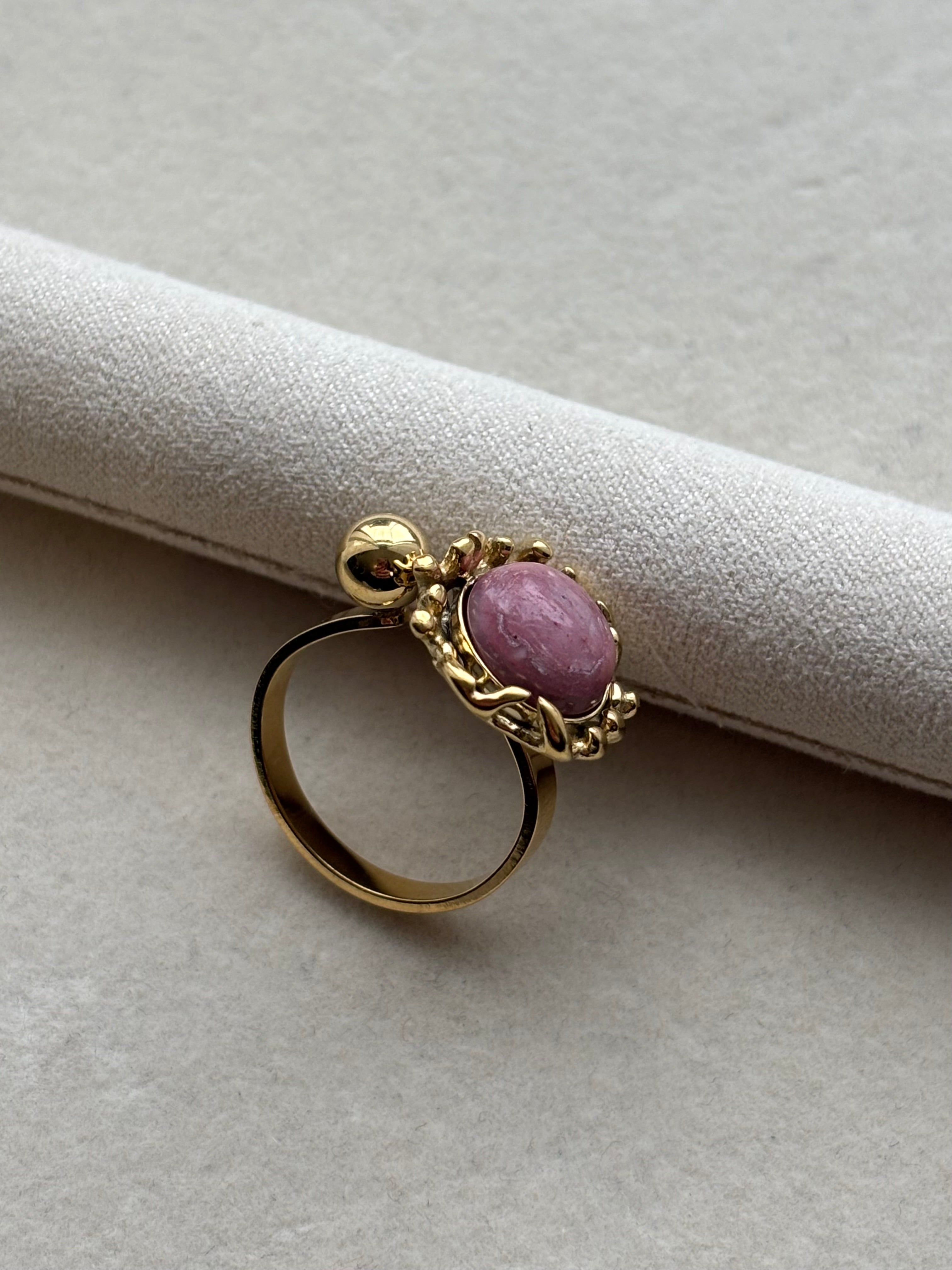 Bague avec pierre rose Coeur Pastel