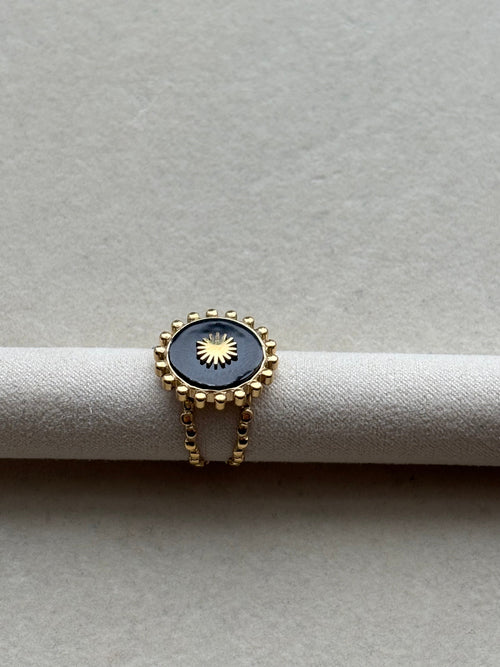 Bague doré pierre noire Coeur Pastel