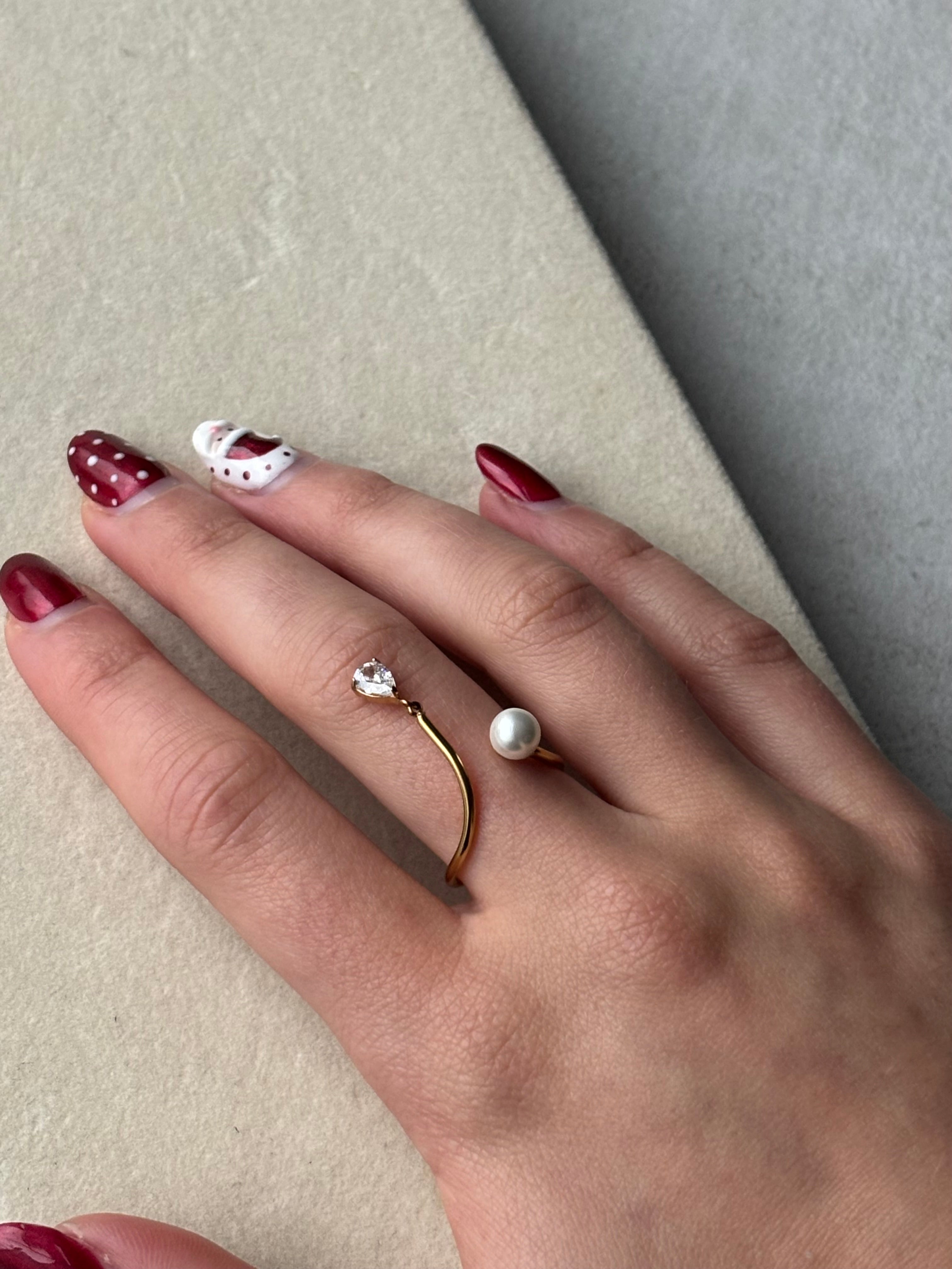 Bague dorée ouverture avant Coeur Pastel