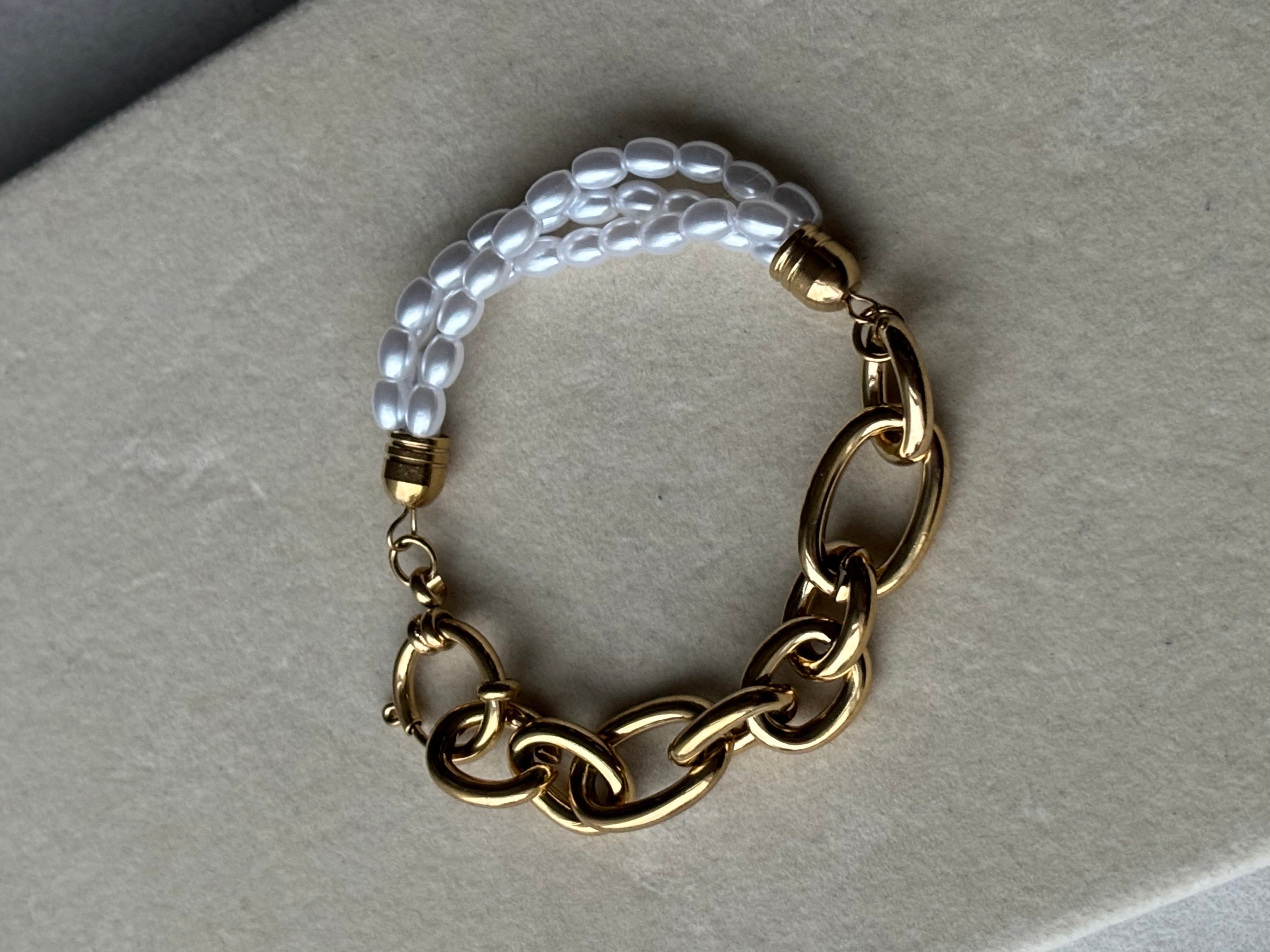 Gros bracelet perles et chaine Coeur Pastel