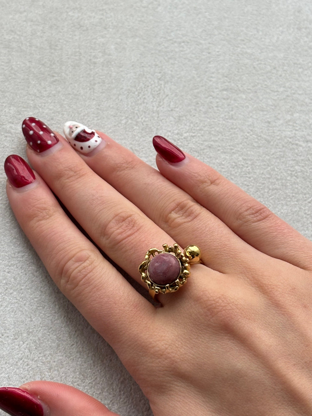 Bague avec pierre rose Coeur Pastel