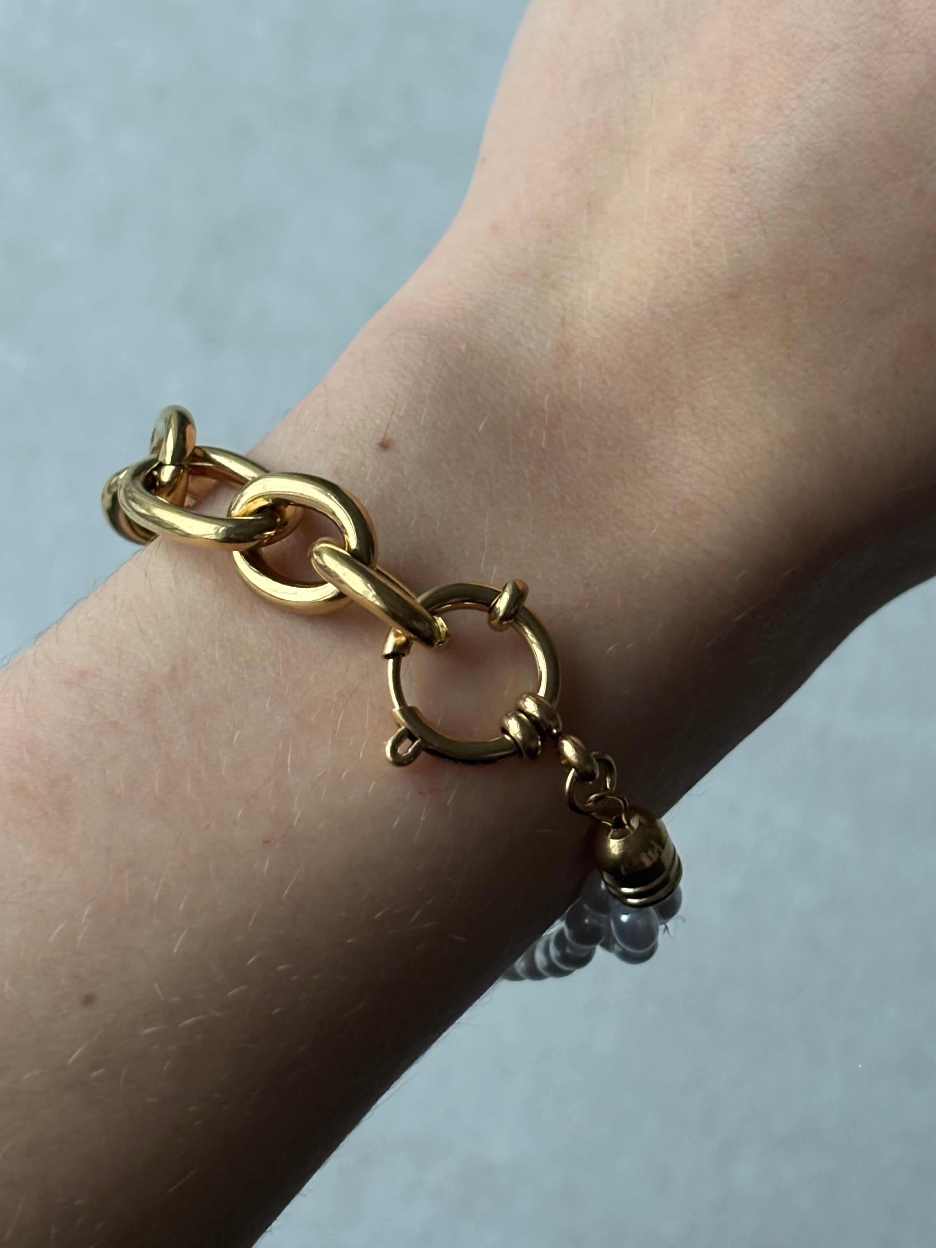 Gros bracelet perles et chaine Coeur Pastel