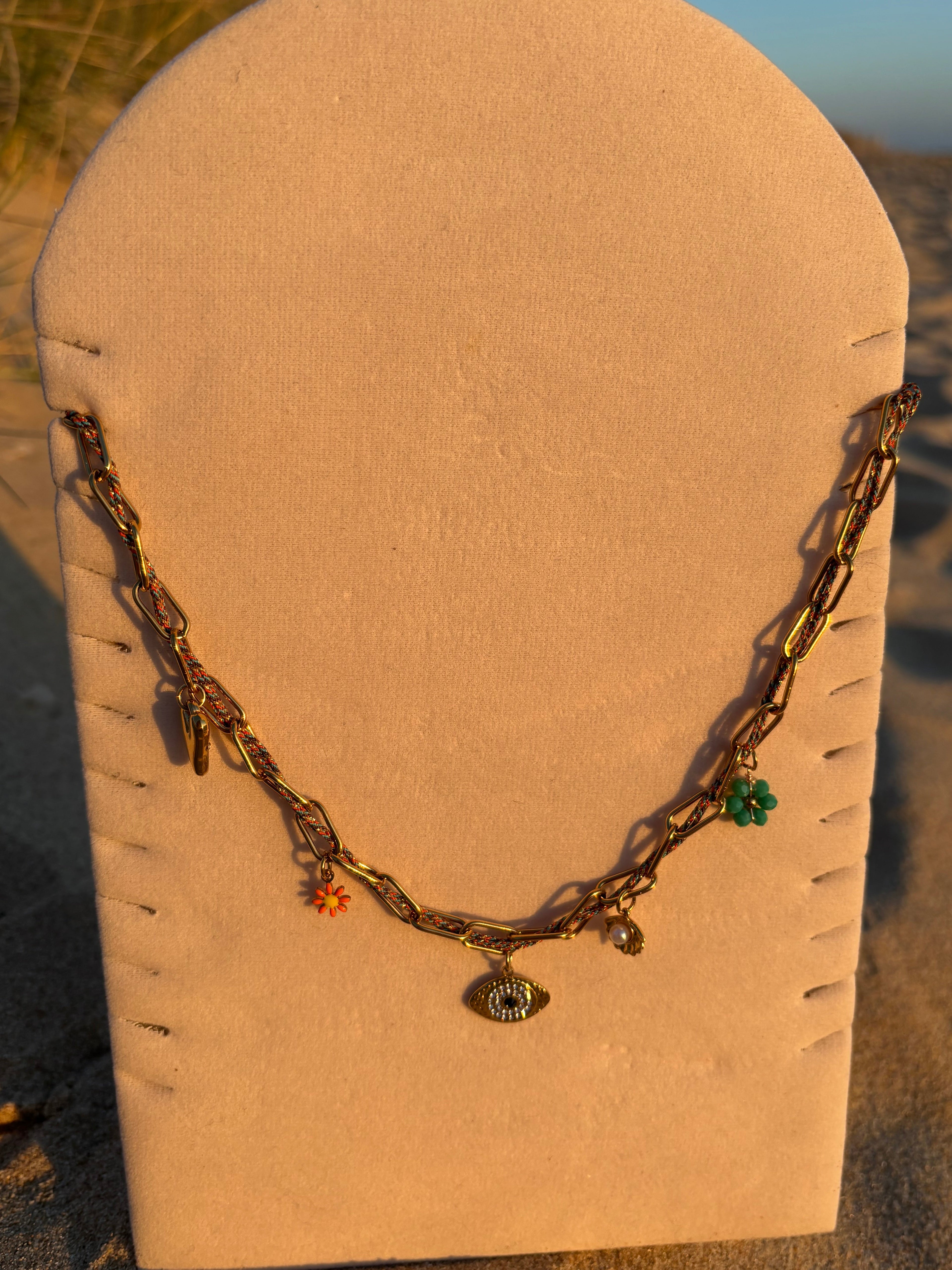 Collier breloques Coeur Pastel