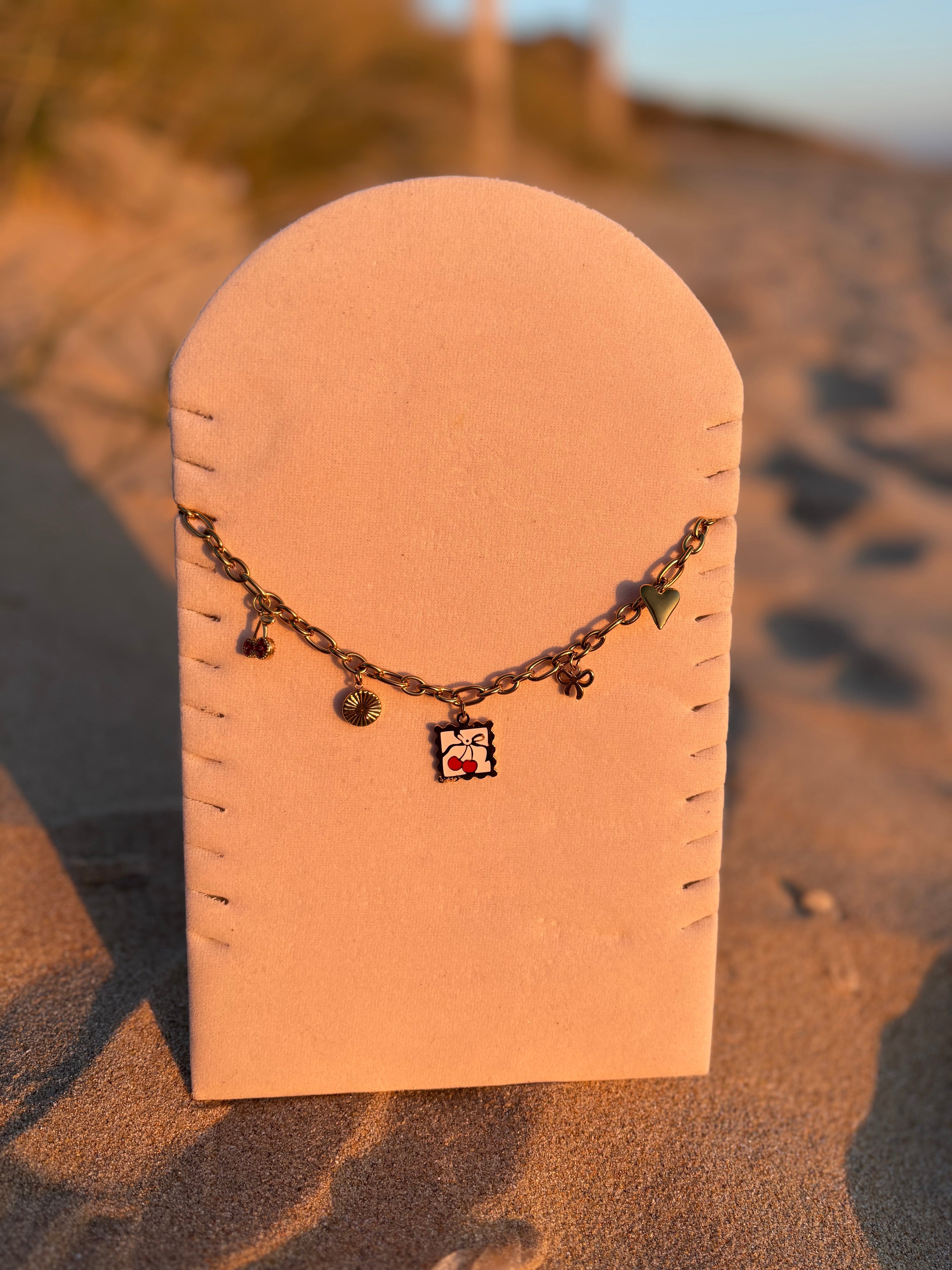 Collier breloques Coeur Pastel