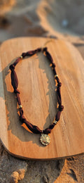 Collier tissu noir et breloque Coeur Pastel