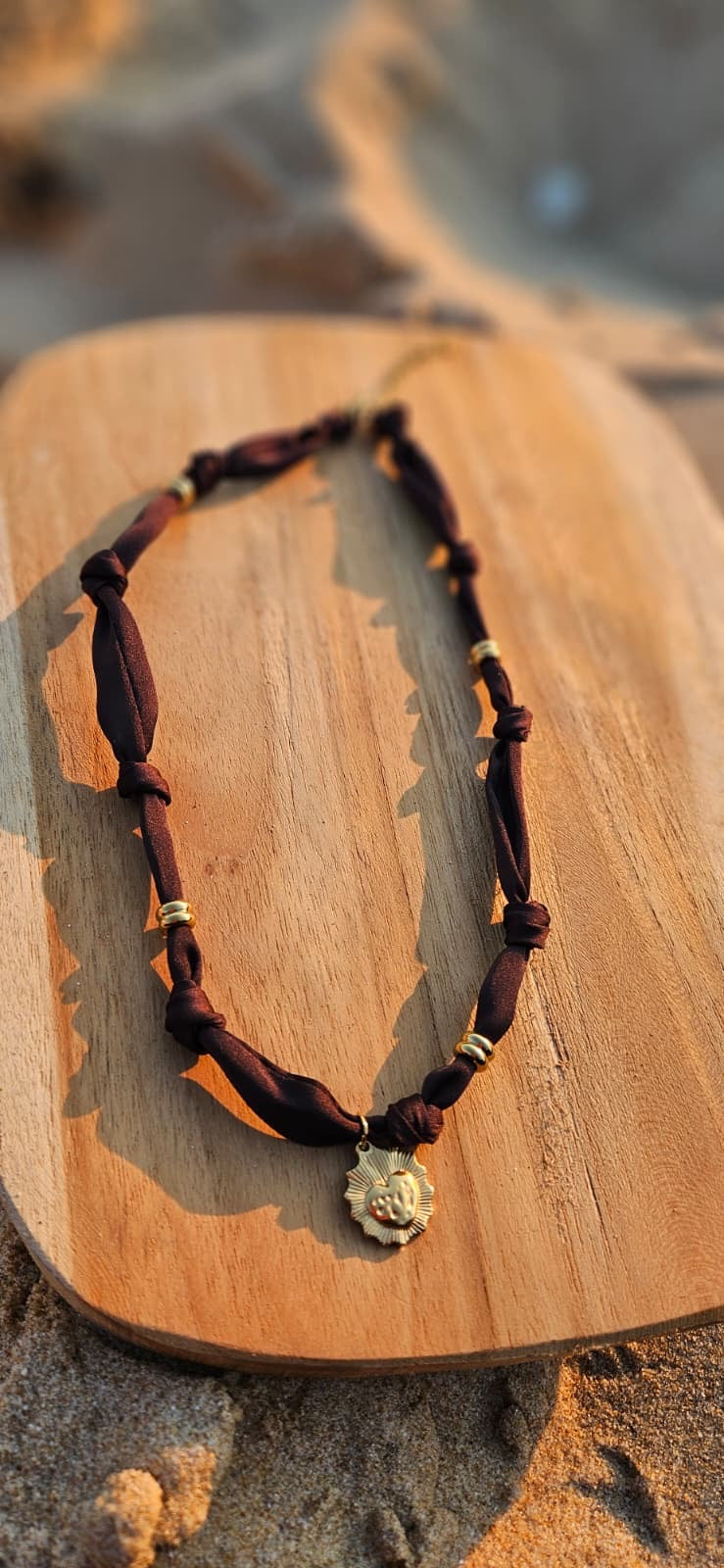 Collier tissu noir et breloque Coeur Pastel