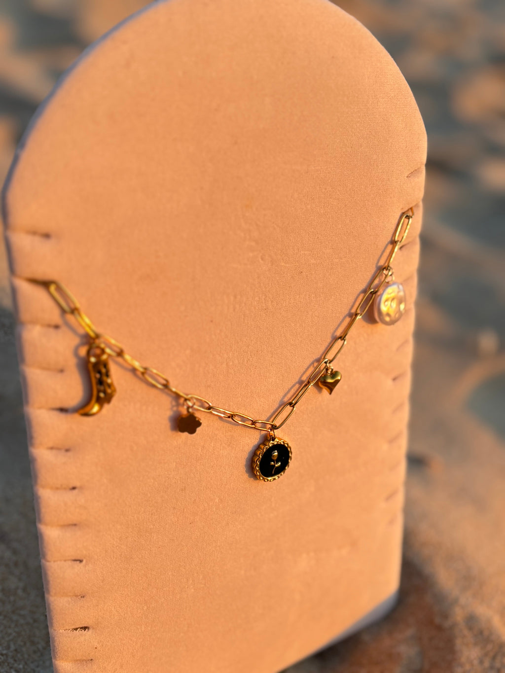 Collier fin avec breloques Coeur Pastel