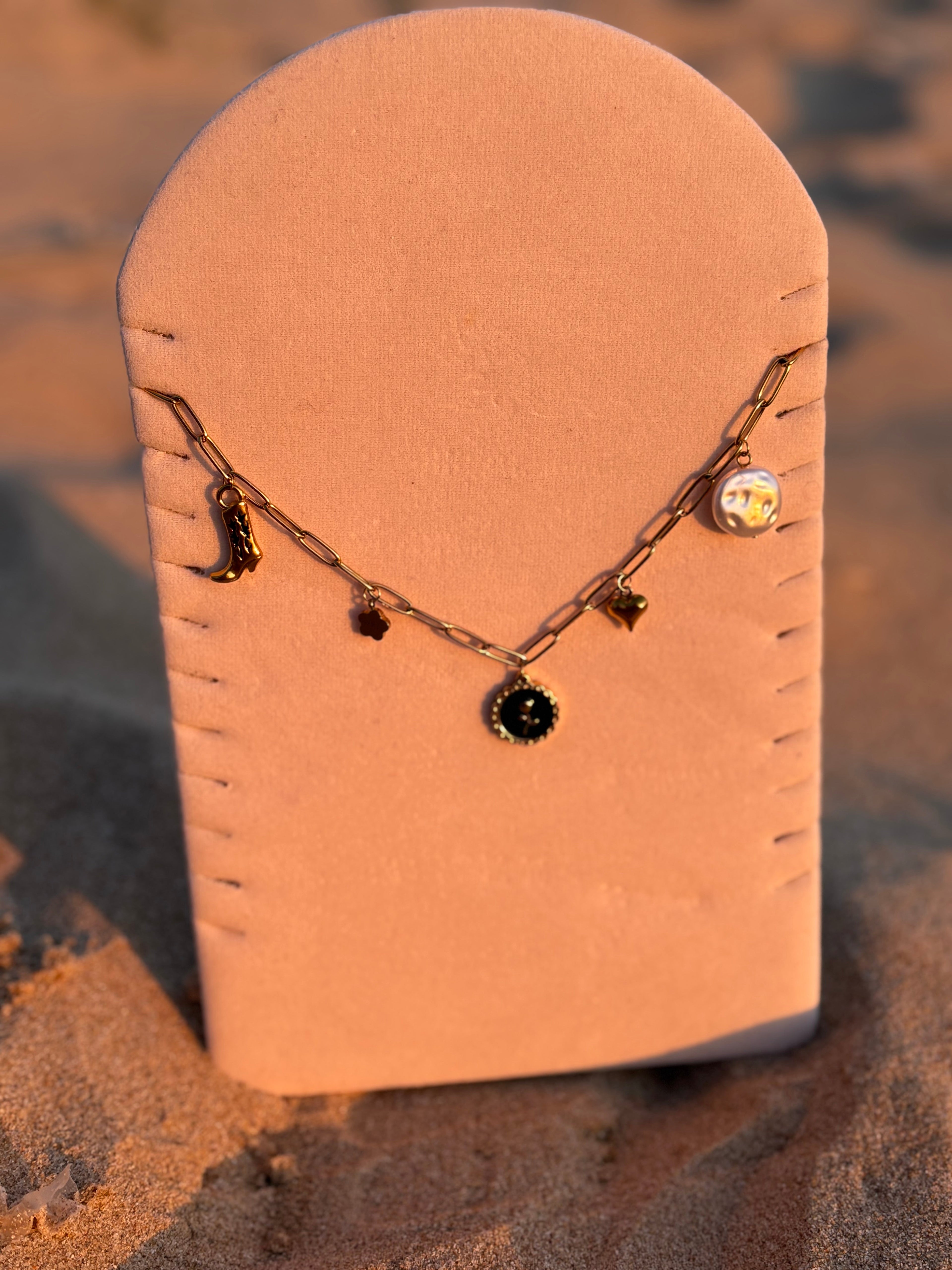 Collier fin avec breloques Coeur Pastel
