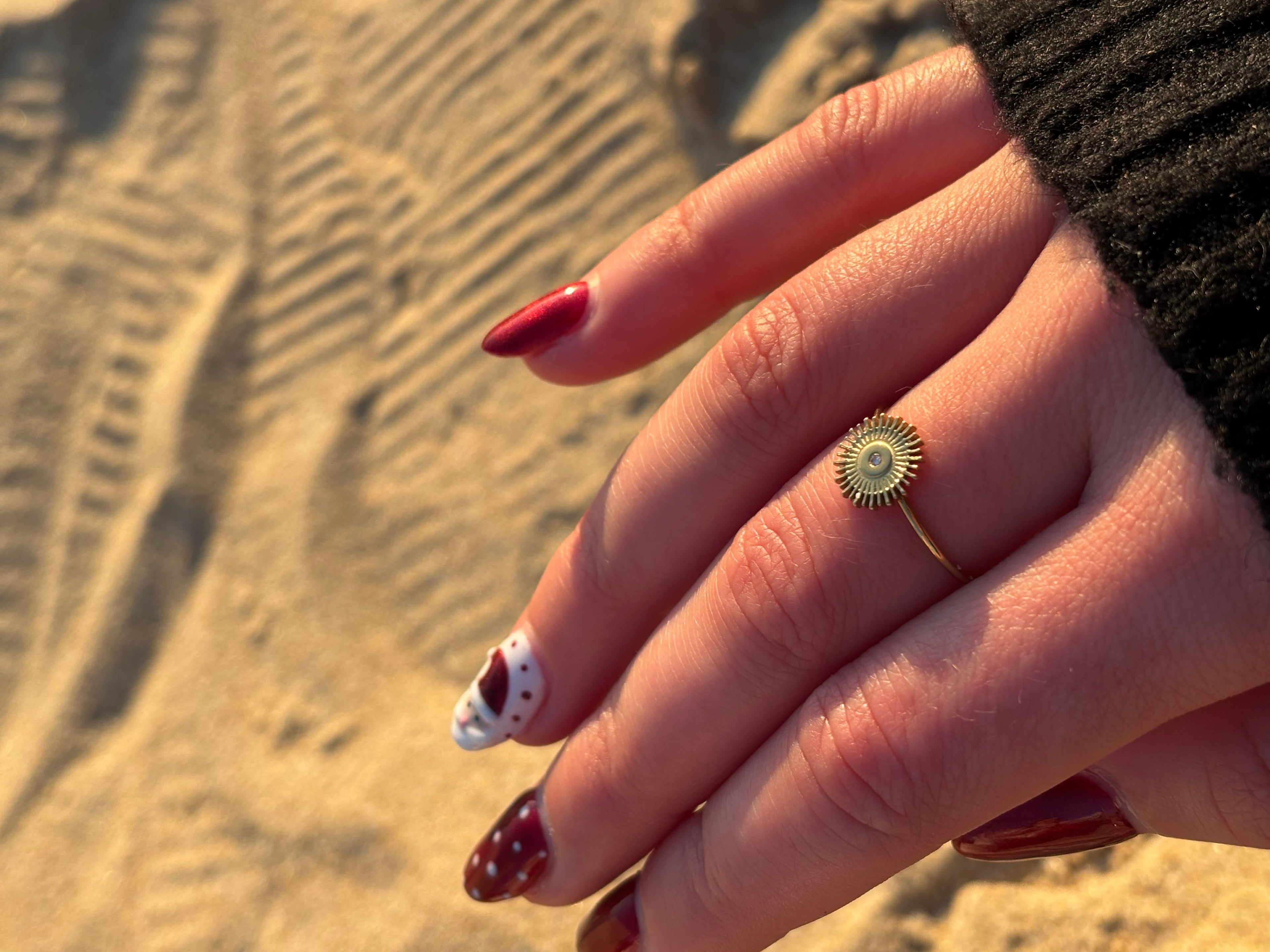 Bague fine soleil Coeur Pastel